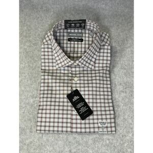 NEW Michael Kors Ultra Wrinkle Free Grey Wine Plaid Dress Fit - Large